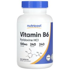 Nutricost, Витамин B6, 100 мг, 240 капсул